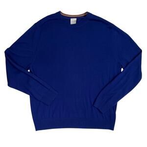 Paul Smith 100% Merino Wool Sweater Mens XL Blue Preppy Logo Minimalist Luxury